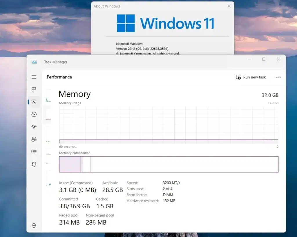 Windows 11 ще показва скоростта на RAM паметта в MT/s вместо в MHz в „Диспечера на задачите“