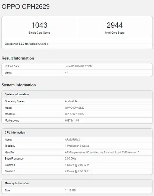 Тестът за производителност на глобалния Oppo Reno12 Pro в Geekbench показа, че чипсетът е различен от китайската версия на смартфона