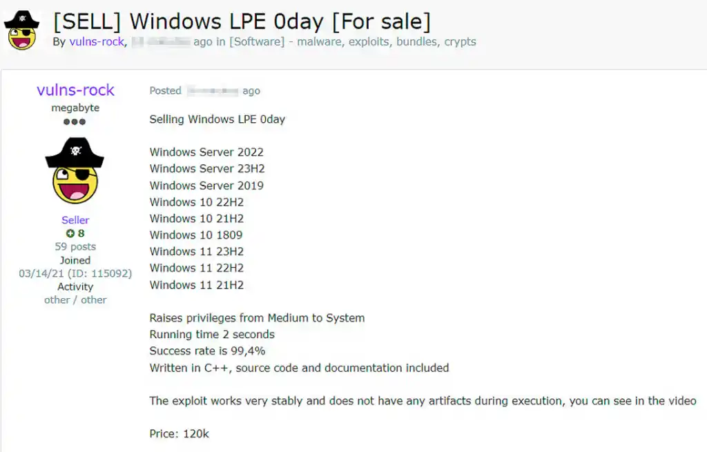 99,4% успеваемост: продава се zero-day експлойт за всички актуални версии на Windows