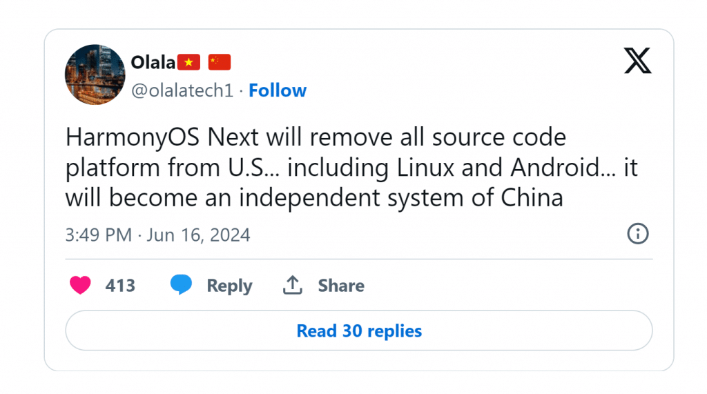 С HarmonyOS NEXT Huawei напълно се отказва от американския код, включително от този на Linux и Android