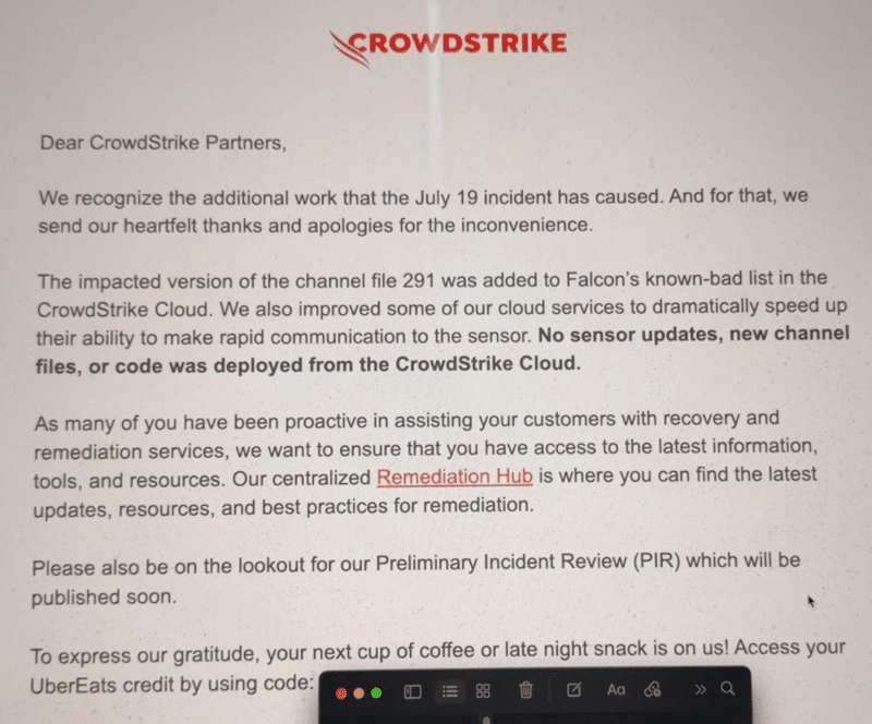 CrowdStrike реши да компенсира глобалния ИТ срив с подаръчни ваучери за по , но те не работят