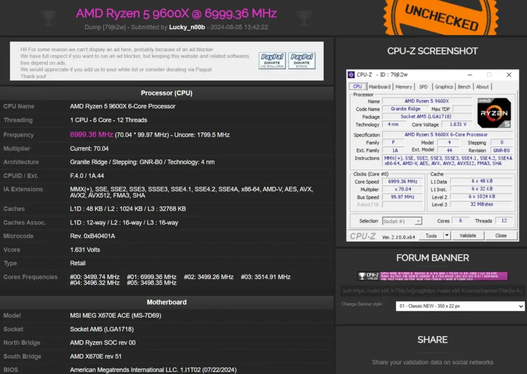 AMD Ryzen 5 9600X с овърклок до 7 GHz в първия ден на продажбите. Това е нов рекорд по честота за Zen 5 процесорите