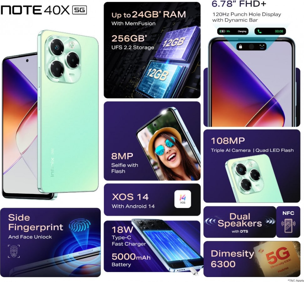 Представен е смартфонът от среден клас Infinix Note 40X 5G, със 108 MP камера и чип Dimensity 6300 на цена от 7