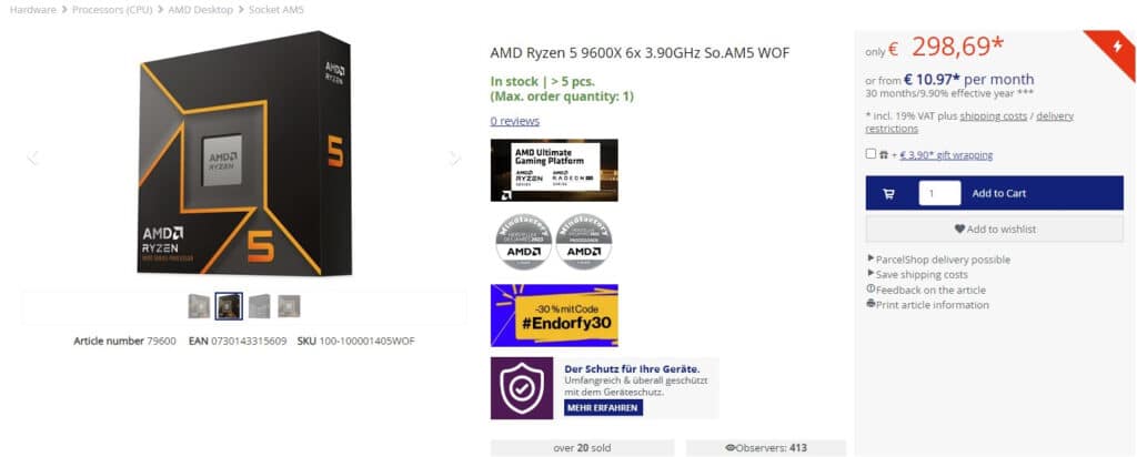 Слабото търсене на AMD Ryzen 9000 в Европа доведе до спад на цените под официалните през първата седмица на продажбите