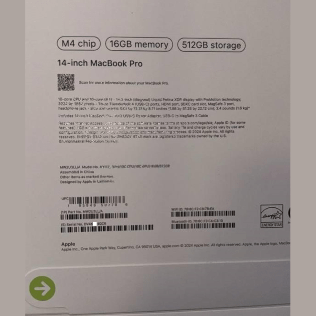 Възможен теч на снимка от опаковката на MacBook Pro с M4 чипа подчертава няколко нововъведения