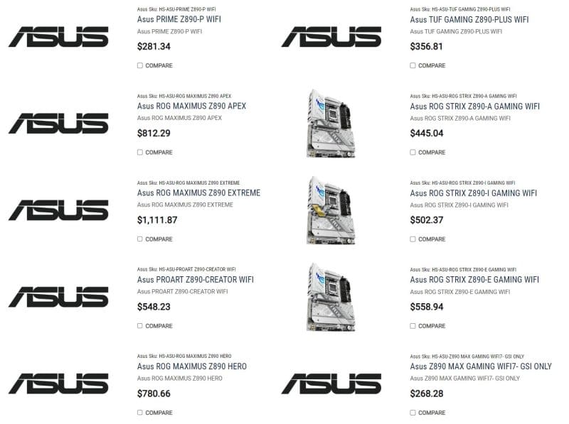 Американски магазин показа цените на дънните платки на Asus, които са базирани на Intel Z890 – най-скъпата струва 12