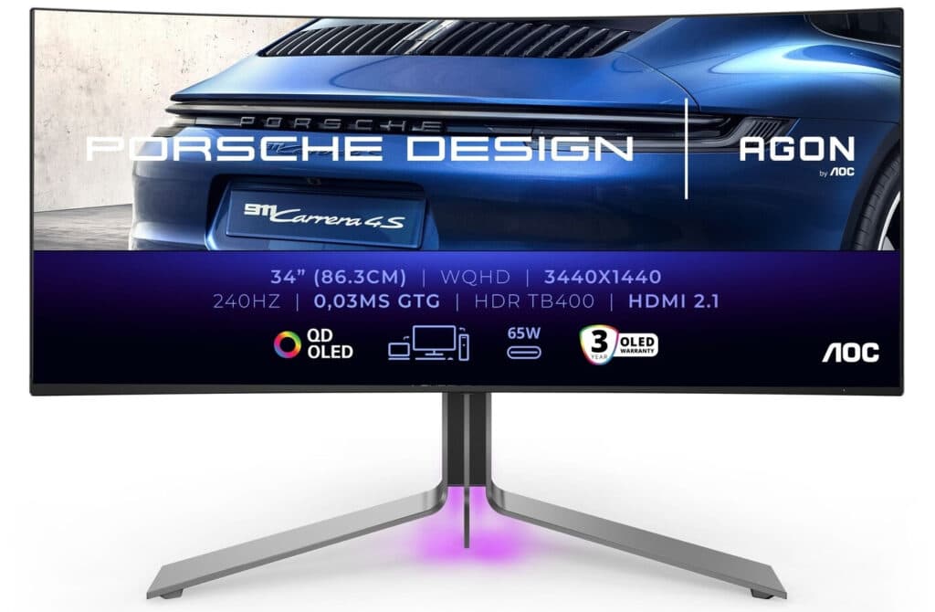 AOC и Porsche Design пуснаха на пазара 34-инчов извит QD-OLED геймърски монитор – 1440p и 240 Hz