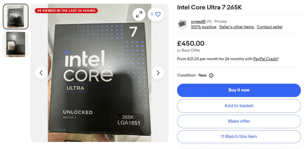 Core Ultra 7 265K се появи в продажба във Великобритания ден преди официалното пускане