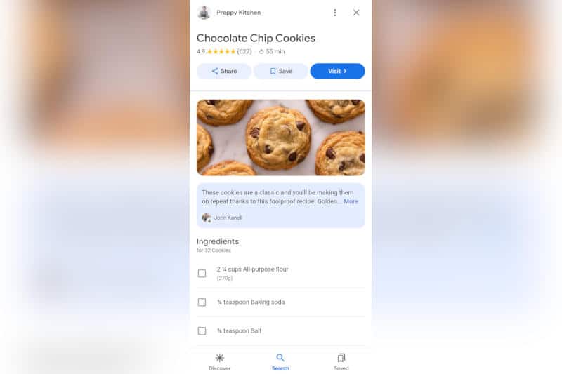 Google започна да показва пълни рецепти директно в резултатите от търсенето