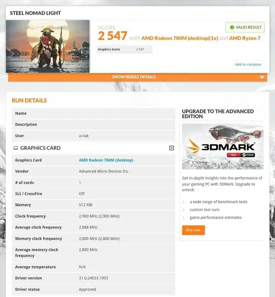 Adreno 830 се оказа по-мощен от Radeon 780M в теста 3DMark Steel Nomad Light