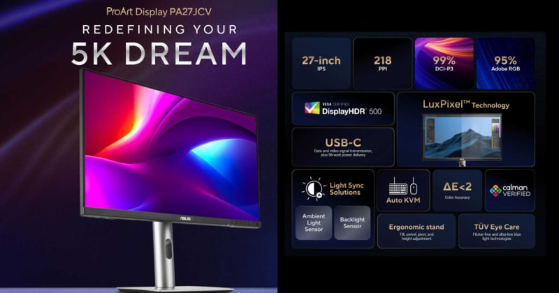 Asus пусна 27-инчовият професионален монитор ProArt Display 5K PA27JCV за 9