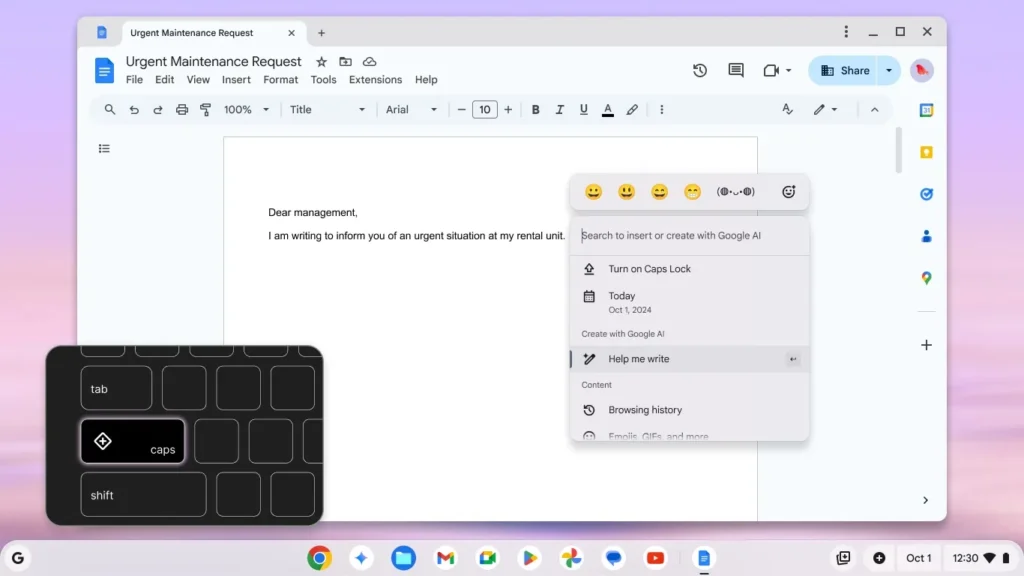 Google заменя Caps Lock с нов Quick Insert бутона за бърз достъп до ИИ-функции в в Chromebook