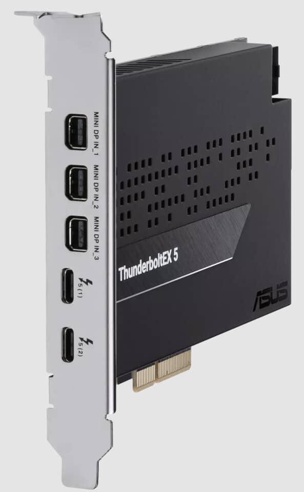 Asus представи разширителната карта ThunderboltEX 5 – тя превръща PCIe 4.0 x4 в два Thunderbolt 5 и три mini-DP порта