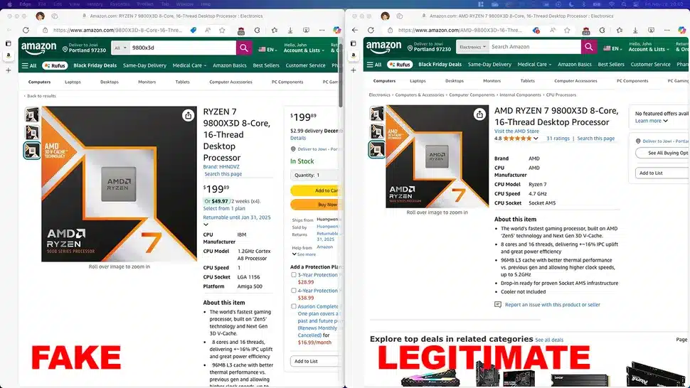 Amazon е залят с фалшиви обяви за AMD Ryzen 9 9800X3D за 199 долара