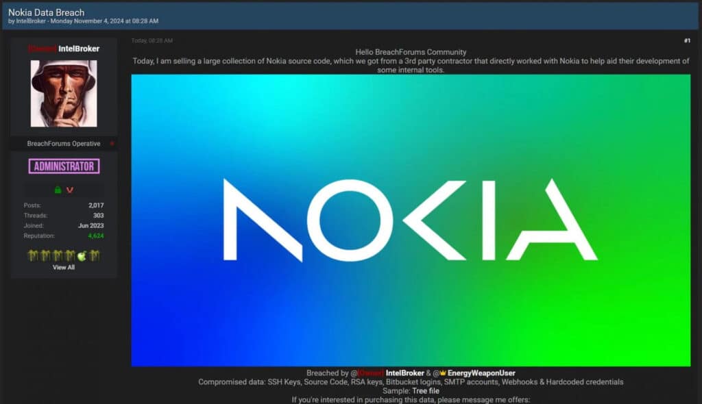 Хакер твърди, че е откраднал изходния код на Nokia – компанията разследва инцидента
