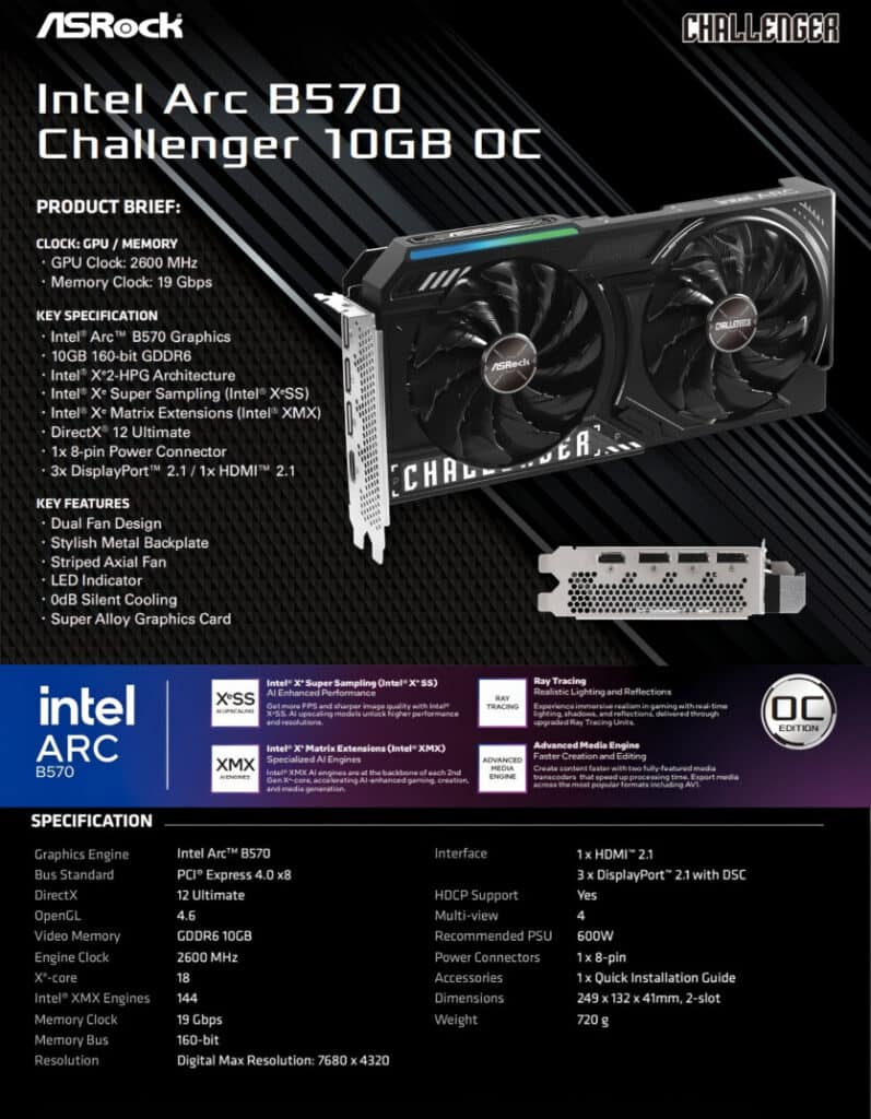 Видеокартите Intel Arc B580 / B570 са по-бързи от NVIDIA RTX 4060 Ti – компанията обяви датата на пускане, ASRock показа характеристиките