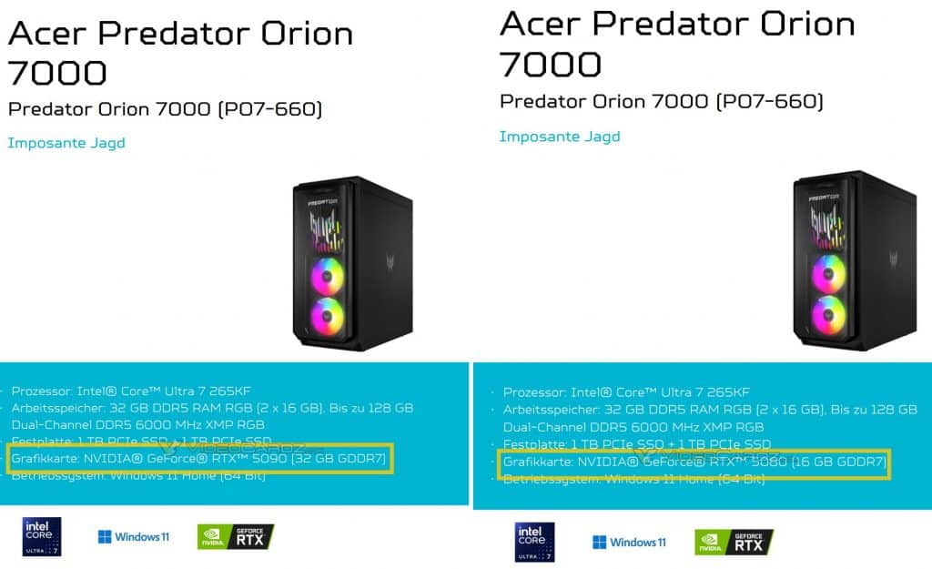 Acer разкри с колко GDDR7 памет ще разполагат новите видеокарти GeForce RTX 5090 и RTX 5080
