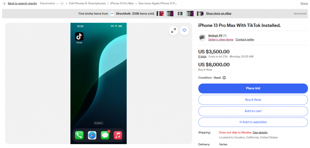 По време на забраната на TikTok в Ebay бяха продадени iPhone за <img fetchpriority=
