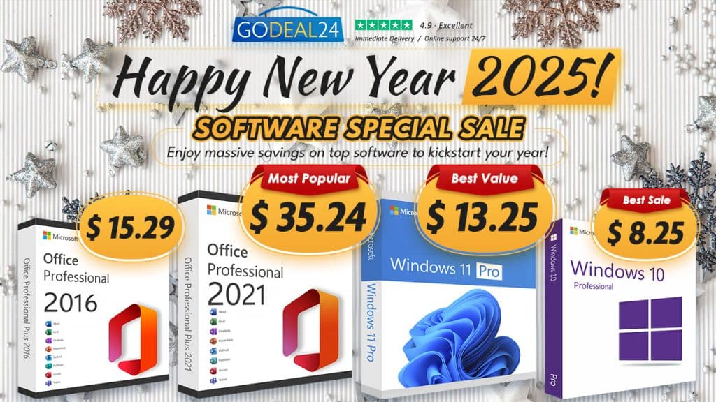 Започнете 2025 година с големи икономии: Оригинален Windows 11 Pro за ,25! Офис пакети за ограничен период от време на цена от ,29!