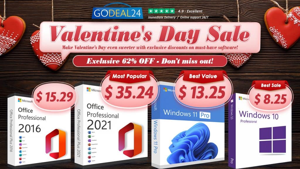 Оригинален доживотен продуктов ключ за Microsoft Office Suite само за .29! Godeal24 предлага перманентни ключове за Microsoft Windows 11 за едва .25!