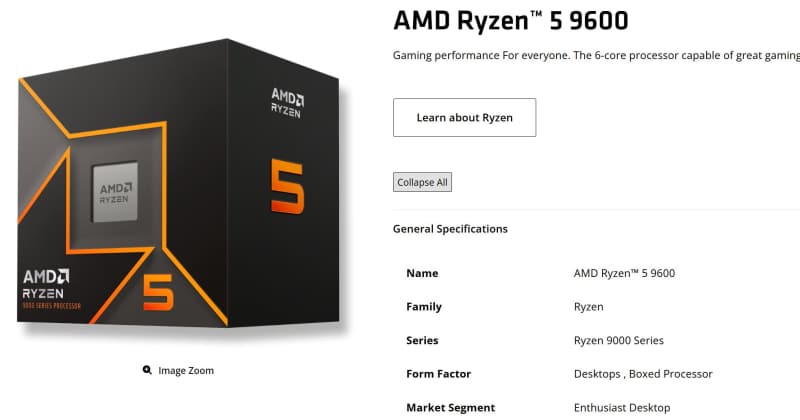 AMD неочаквано представи 6-ядрения процесор Ryzen 5 9600 с производителност до 5,2 GHz
