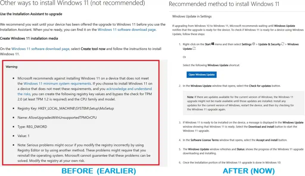 Изненада: Microsoft препоръча на потребителите на Windows 11 с неподдържани компютри да се върнат към Windows 10