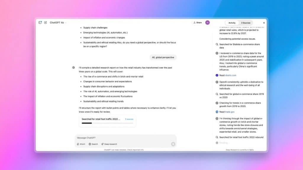 ChatGPT вече може да прави „задълбочени проучвания“ – претърсване на целия интернет по искане на потребителя