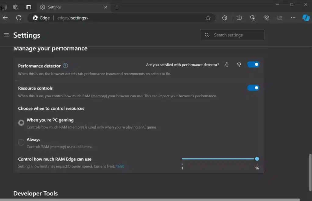 Microsoft Edge вече ви позволява да ограничите обема на използваната памет, докато играете