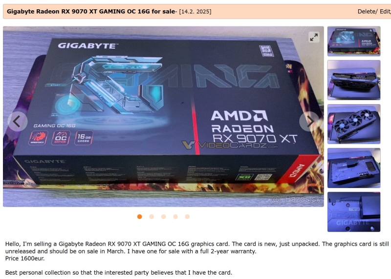 Някой в Словакия вече е купил Radeon RX 9070 XT — собственикът публикува снимка и пусна картата за препродажба