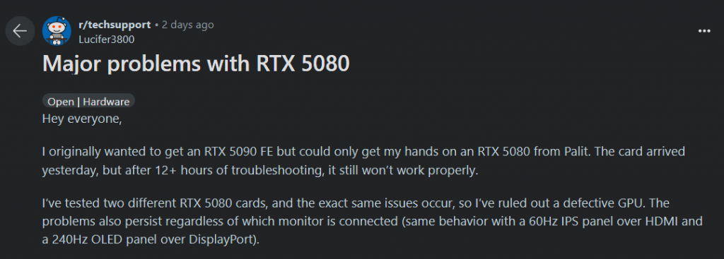 Оплакванията от GeForce RTX 5090 и RTX 5090D валят: сривове, черни екрани и превръщане в „тухла“