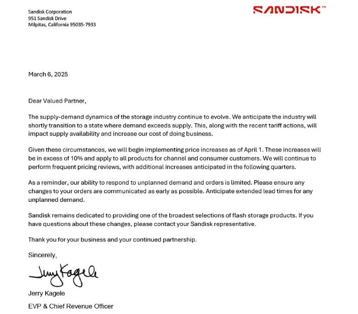 SanDisk предупреждава за предстоящо повишаване на цените на SSD