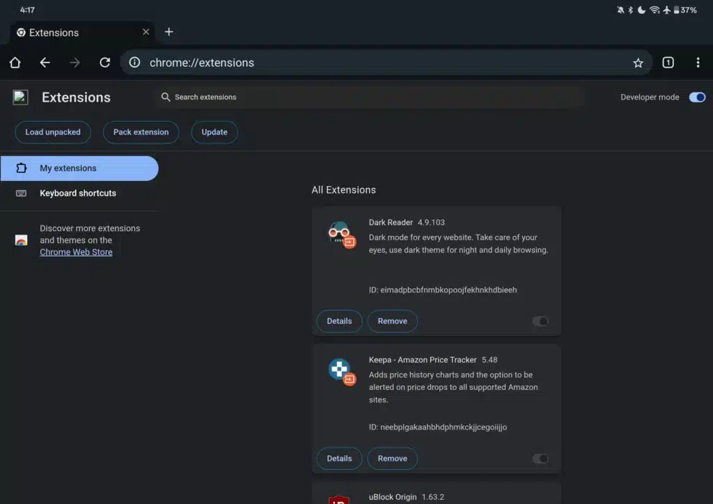 Новият Chrome за Android с поддръжката на разширения: ето как работи c uBlock Origin и Dark Reader