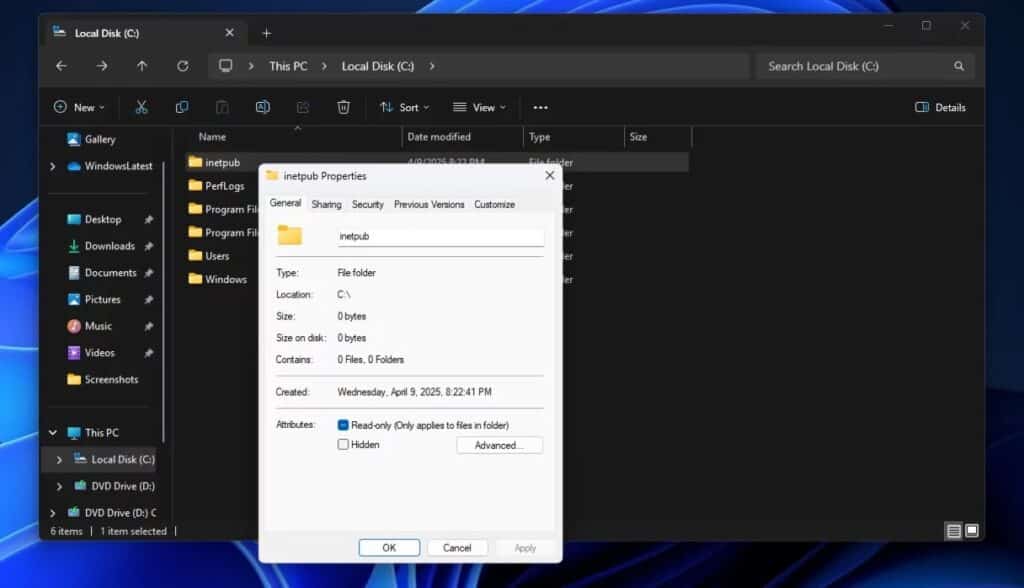Microsoft препоръчва да не се пипа папката „inetpub“ във Windows 11. Какво трябва да направите, ако я сте я изтрили?