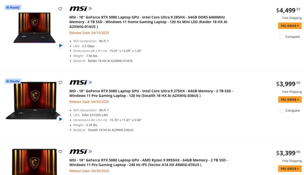 Започнаха продажбите на геймърски лаптопи с Nvidia Blackwell – вариантът с мобилна RTX 5090 струва 99