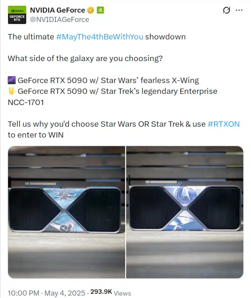 Nvidia показа GeForce RTX 5090 в стил „Междузвездни войни“ и „Стар Трек“, но няма да ги продава
