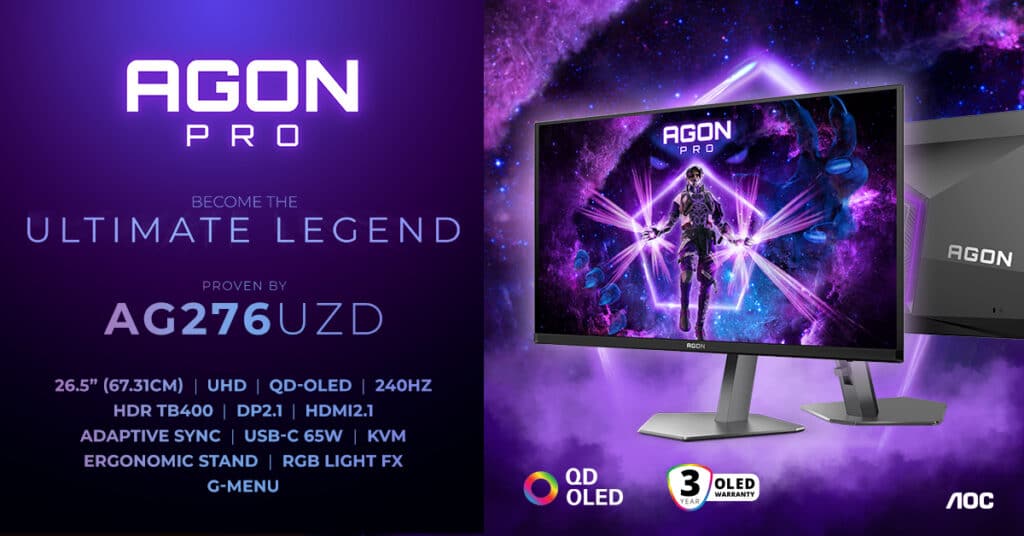 AGON by AOC разкрива QD-OLED монитор с 240 Hz и UHD резолюция