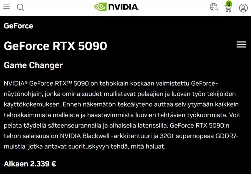 Цената на GeForce RTX 5090 в Европа за първи път падна под препоръчителната