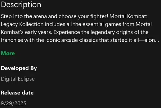 Microsoft случайно разкри датата на пускане на ретро колекцията Mortal Kombat: Legacy Kollection