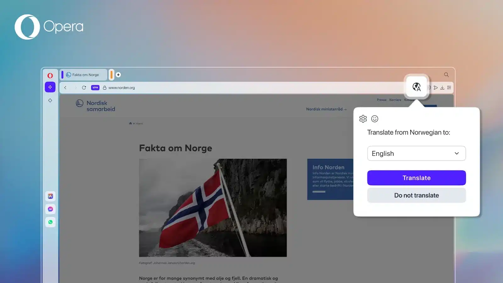 Opera 120 за PC получи вграден преводач — не са необходими повече разширения