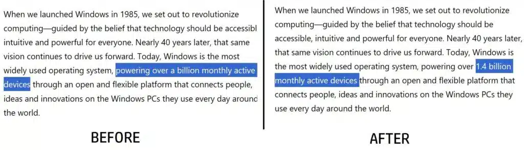 Microsoft отрича загубата на 400 милиона потребители на Windows и замени злощастната публикация в блога си