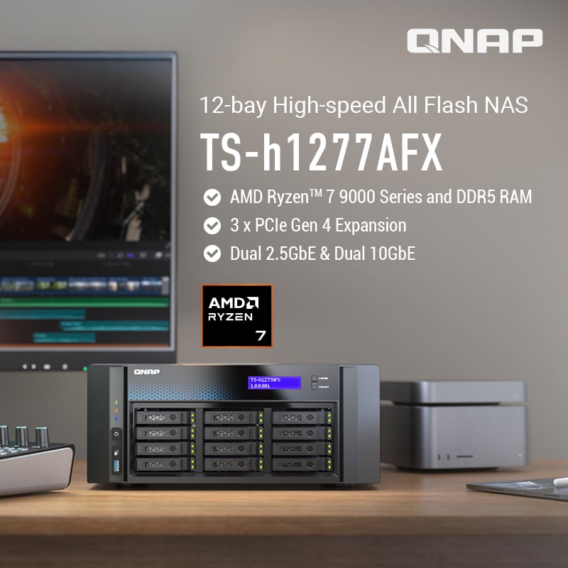 QNAP представи нов 12-слотов NAS с AMD Ryzen 9000 и изцяло флаш сторидж за професионалисти в мултимедията и виртуализацията
