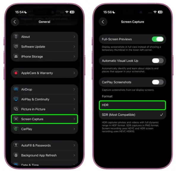 Apple въвежда поддръжка за HDR скрийншоти в iOS 26