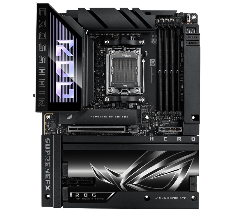 Asus пусна дънната платка ROG Crosshair X870E Hero BTF за “чисти“ компютри без видими кабели