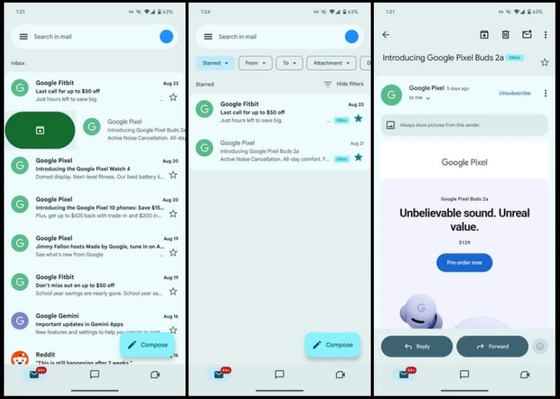 Google радикално обнови дизайна на мобилното приложение Gmail в стил Material 3 Expressive