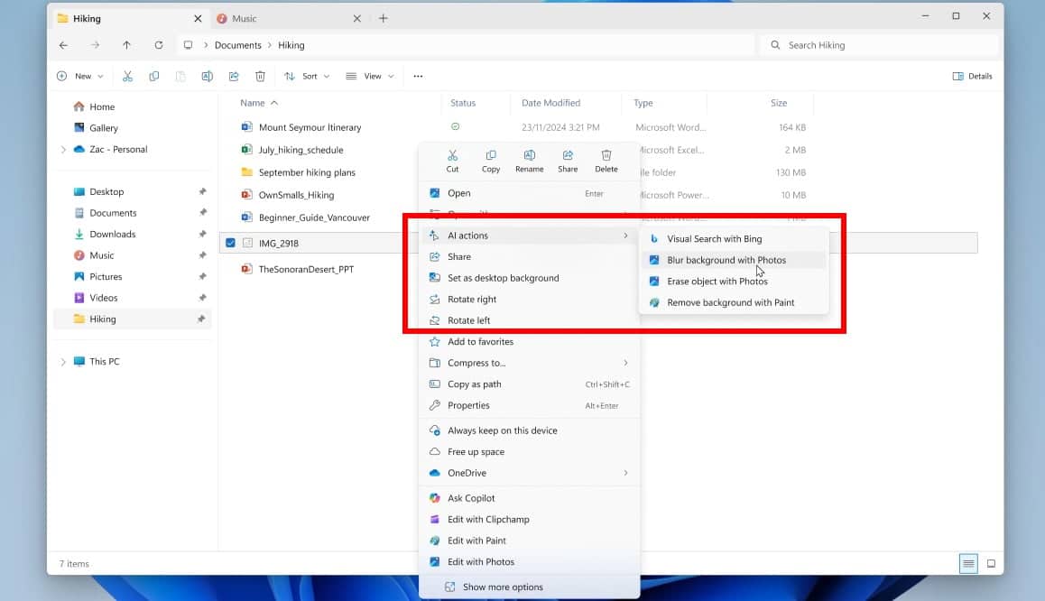 Microsoft тества нови функции с изкуствен интелект в Explorer за Windows 11
