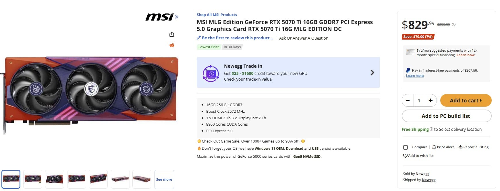 MSI оцени ексклузивната аниме-графична карта Anime GeForce RTX 5070 Ti MLG със 150 долара повече от референтната версия