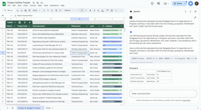 Gemini вече може да обясни защо дадена формула в Google Sheets не работи или работи неправилно