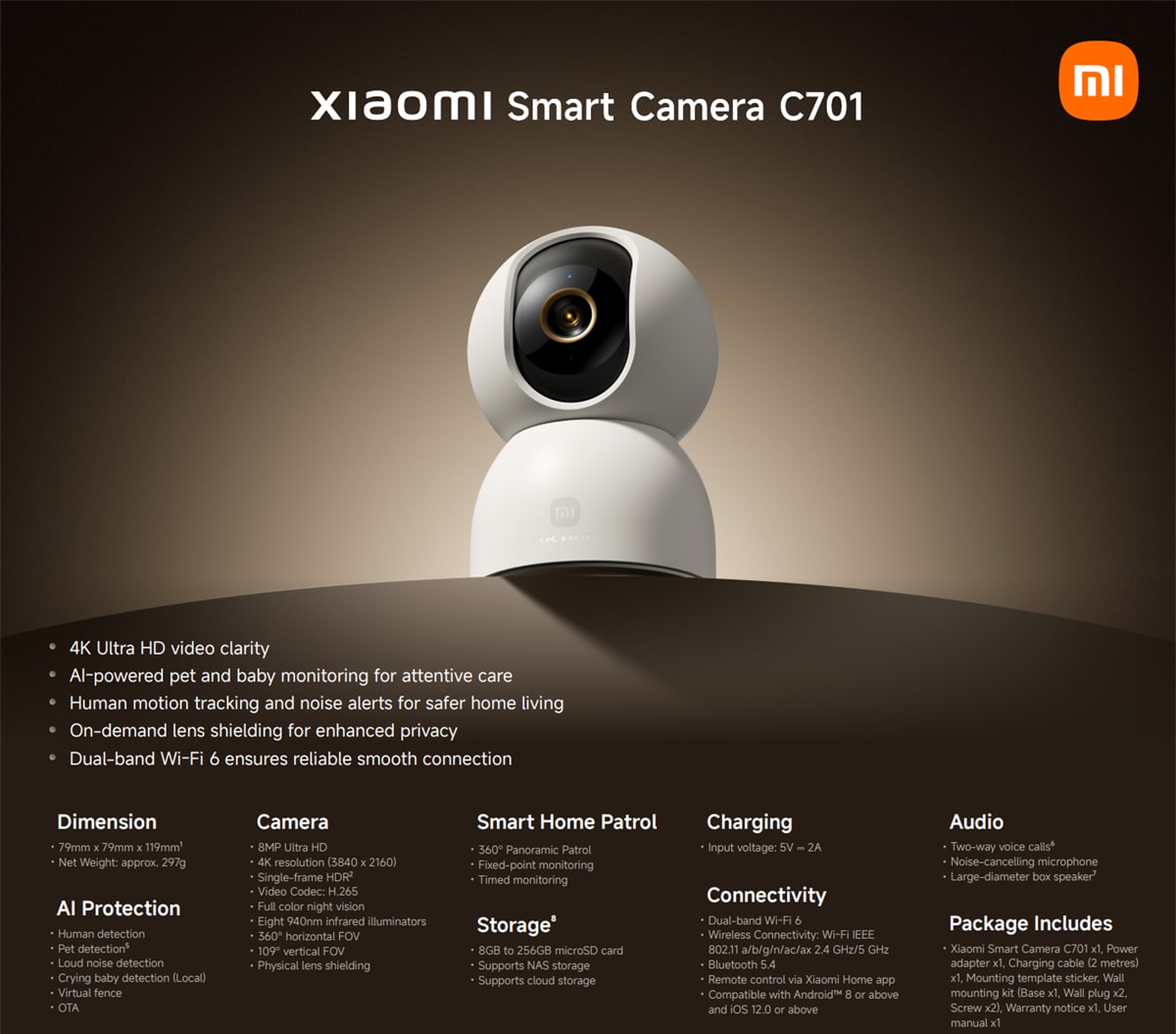 Xiaomi представи камерата за видеонаблюдение Smart Camera C701 с 4K и нощно цветно заснемане за €60