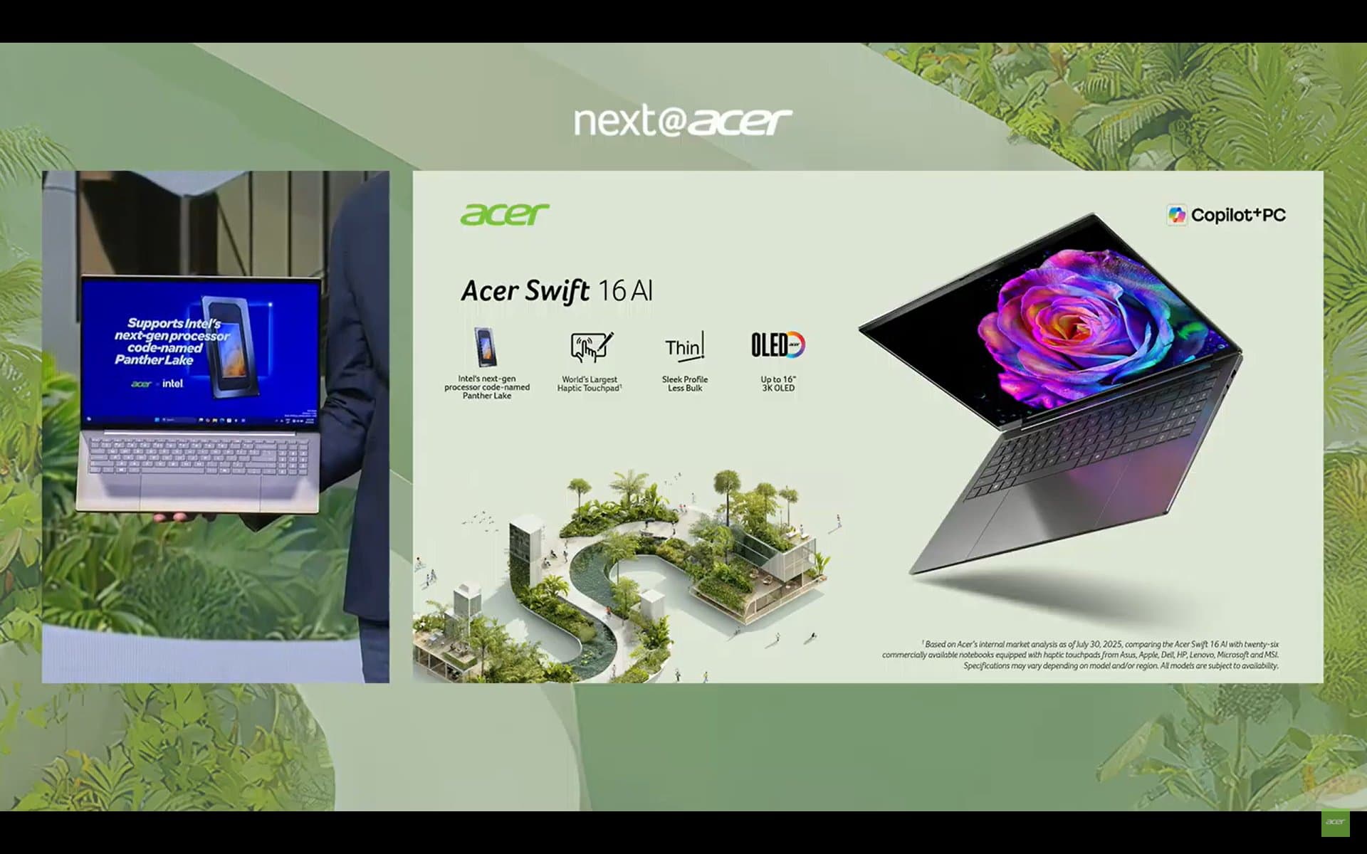 Acer представи Swift 16 AI – първия лаптоп, базиран на Intel Panther Lake с гигантски тъчпад
