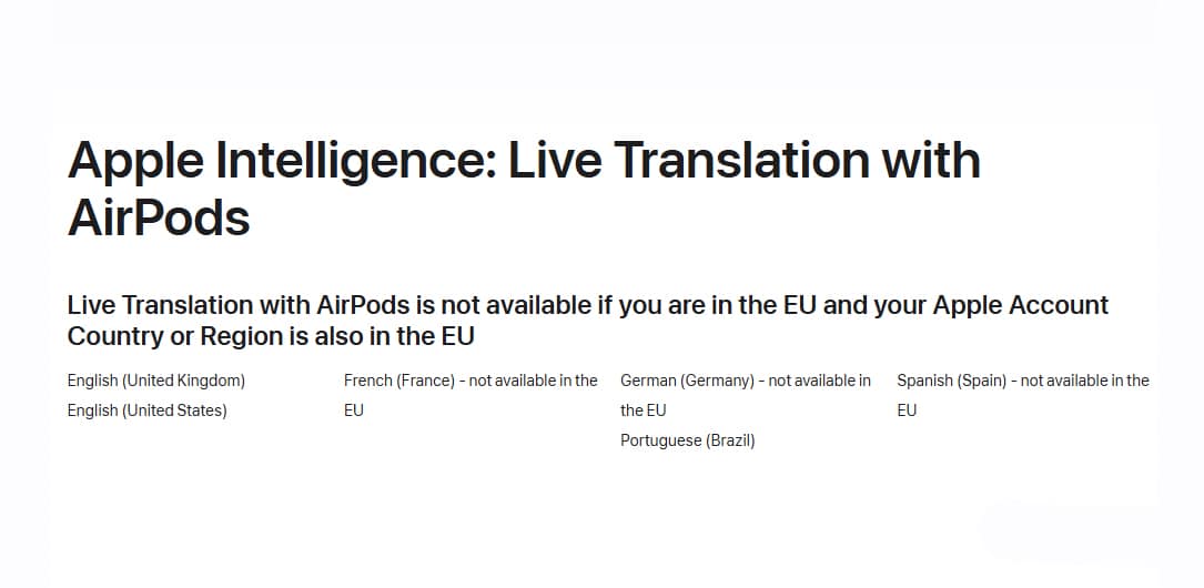 Функцията за превод на живо в слушалките AirPods на Apple няма да работи в Европа